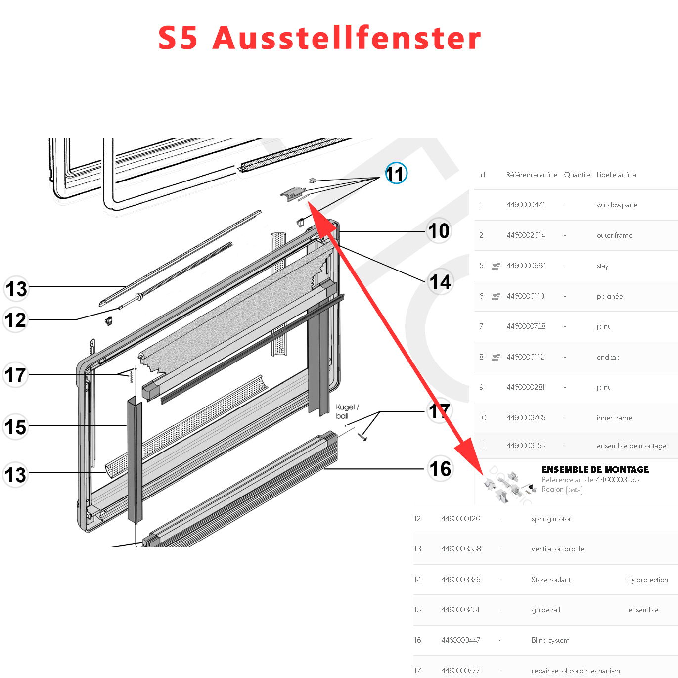 Baie : S5, S6, D Lux Top hung, D10.5, D-Lux.5, P6.4 Fixfenster, P6.5, Roller blind 3000, kit de montage par Dometic – Image 2