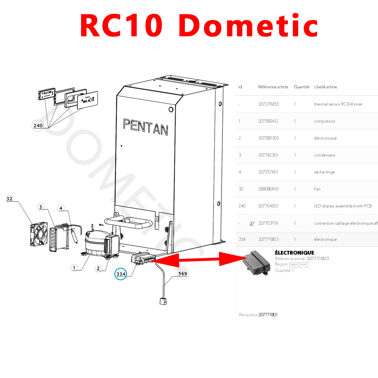 L'électronique de puissance PCB PR596A01-M0339, pour les réfrigérateurs RC10, RCD10, RCL10 par Dometic – Image 4