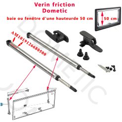 Paire de compas par friction, ou vérins avec poignée pour les baies S4, S5 ayant une hauteur de 50 cm AM1019126680500, AM1019101126680500 par Dometic, Seitz