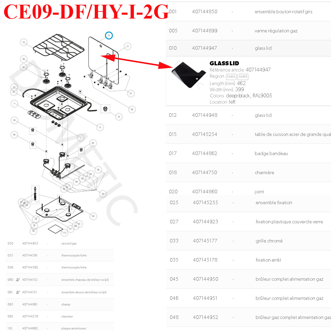 Plaque en verre noir coté gauche pour les gazinières CE09-DF/HY par Dometic - article épuisée – Image 2