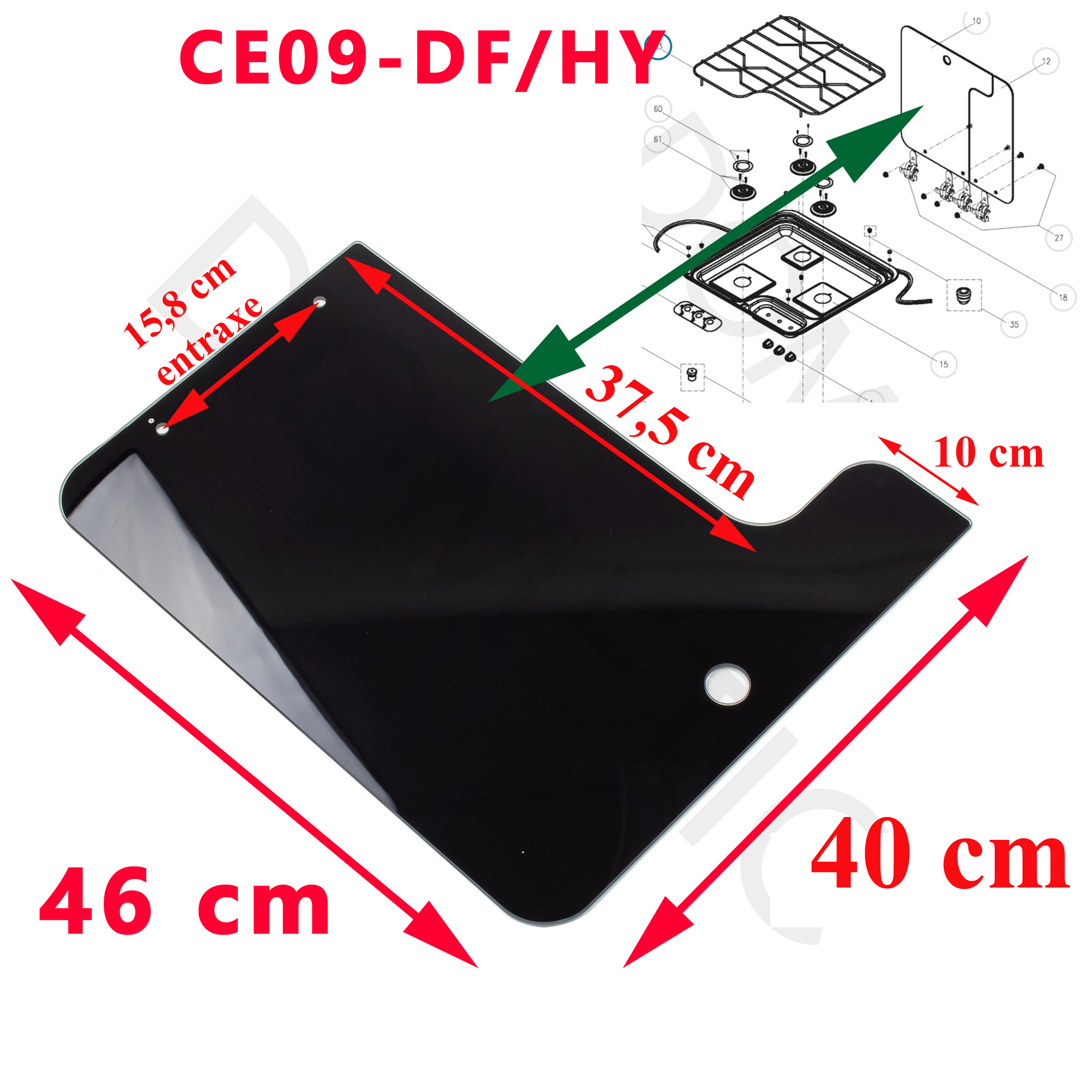 Plaque en verre noir coté gauche pour les gazinières CE09-DF/HY par Dometic - article épuisée