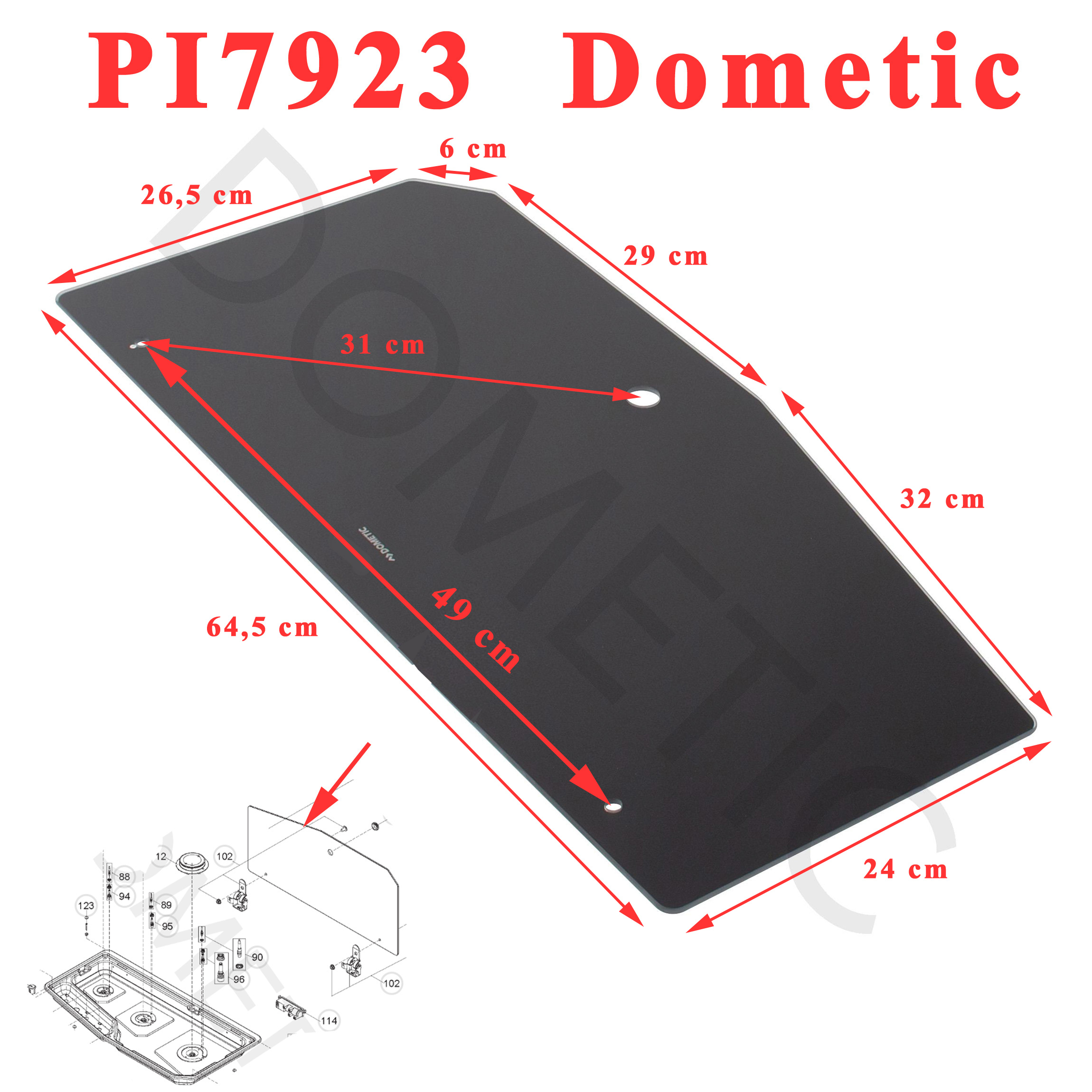Dometic, plaque en verre noir pour gazinière PI7923