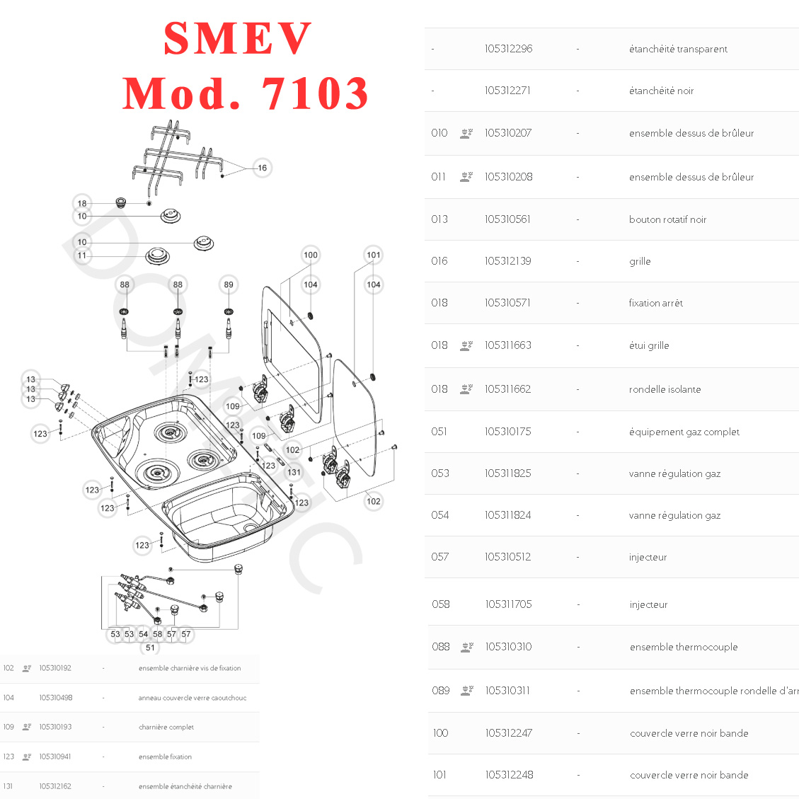 SMEV, Dometic, plaque en verre avec bandes noir et transparant pour gazinière PI7103, MOD:7103, MO7103 et MON.7103 – Image 2