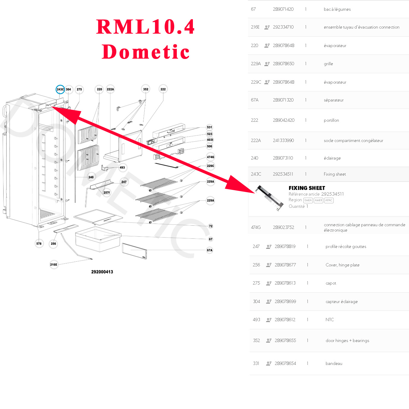 Dometic, Plaque fixation haut pour RML10.4 – Image 4