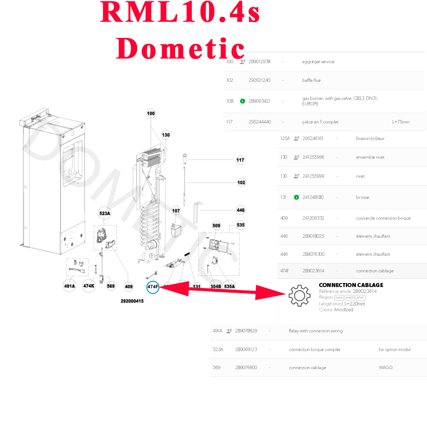 Dometic, connection câblage 22 cm pour RMD10.5, RMDT10.5, RML10.4 – Image 2
