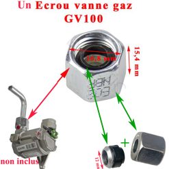 Un écrou de type M14x1,​5 avec son olive, doté d'un joint en caoutchouc, pour la vanne gaz GV100 de Dometic