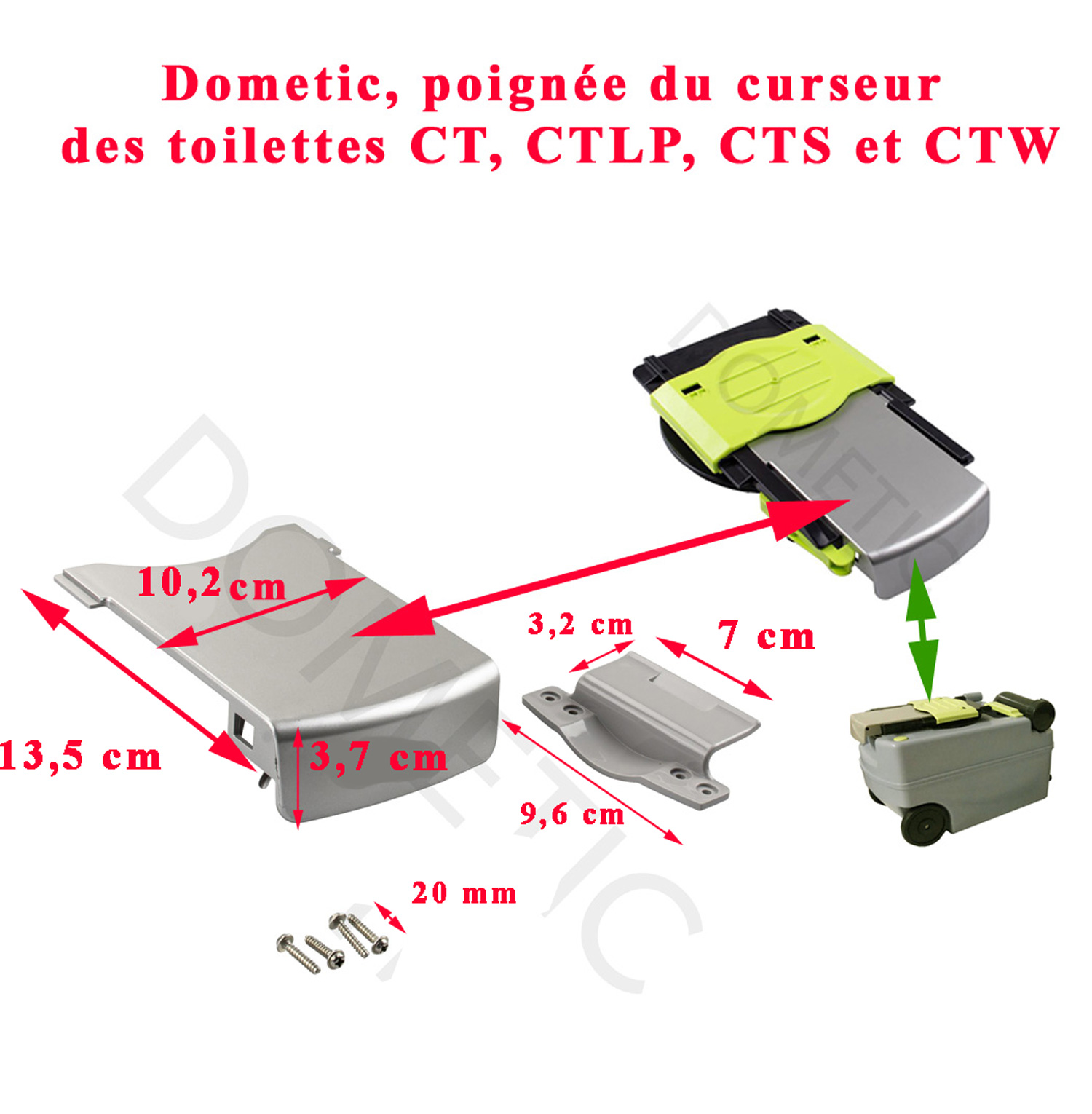 Dometic, poignée du curseur des toilettes CT, CTLP, CTS et CTW