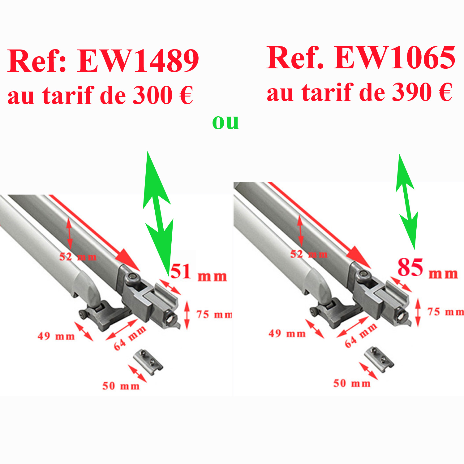 Prostor 500, Prostor 550, Dometic PW1000, PW1500 bras GAUCHE pour les stores camping-car – Image 14