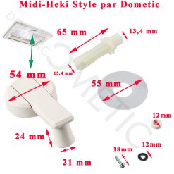 Midi-Heki, manivelle du lanterneau Midi-Heki Style  Art.1491 Art.1475 BG4052 avec pièces de montage par Dometic