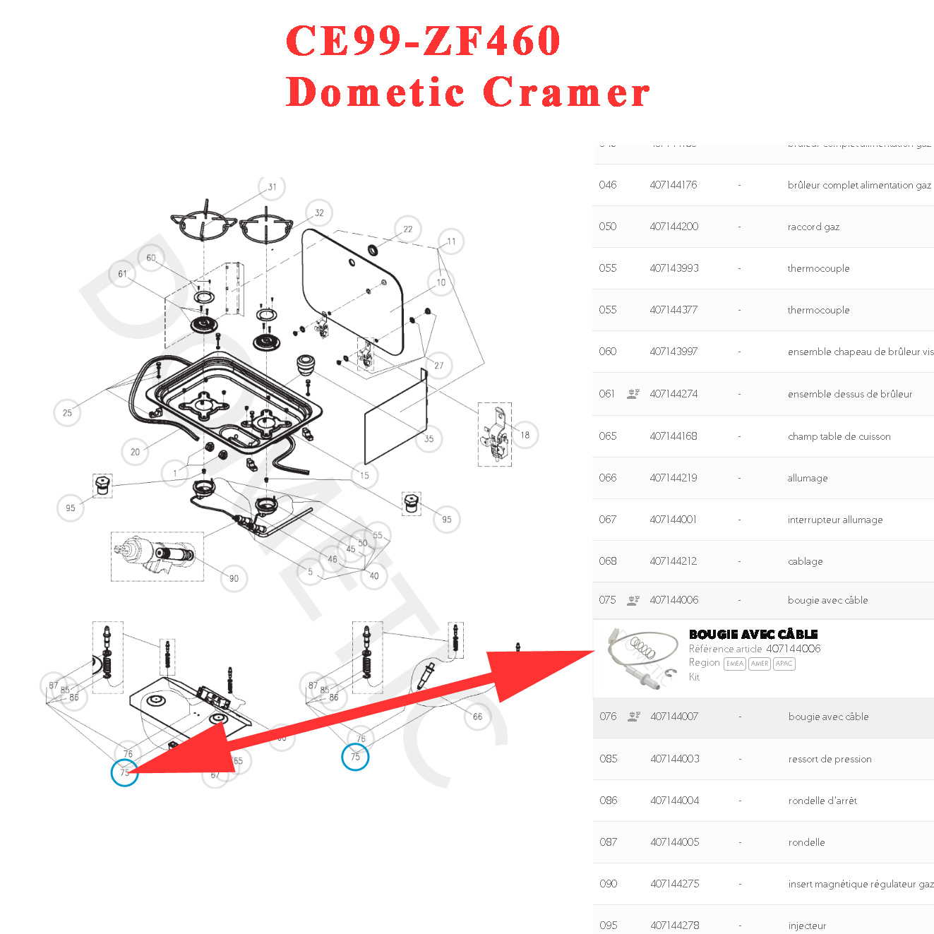 Une bougie d'allumage table de cuisson Cramer EK200, CE1304, CE1382, CE04-DF, CE99-ZF, CE99-DF etc. par Dometic – Image 2