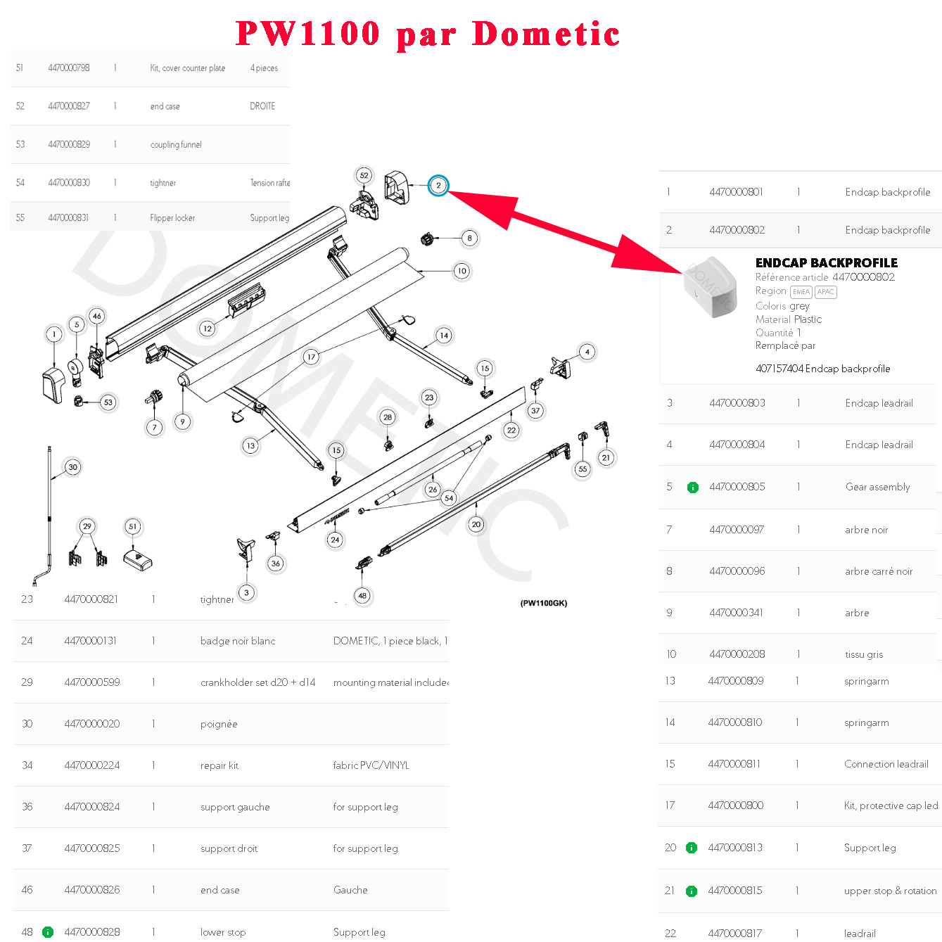 Capot blanc du coté DROIT pour store PW1100 par Dometic – Image 3