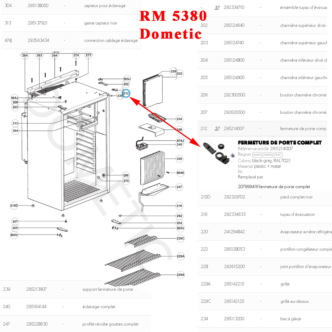 Dometic, fermeture de porte complete pour RM5330, RM5380, RM2202, RM4200, RM4202, RM4213, RM4223, RM4230, RM5310, RM5330 RM5380, RM7211, RMV5305 – Image 3