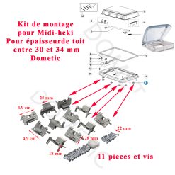 Dometic, kit de montage pour Midi-heki 700x500 ayant une épaisseur de toit entre 30 mm et 34 mm