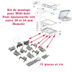 Dometic, kit de montage pour Midi-heki 700x500 ayant une épaisseur de toit entre 30 mm et 34 mm