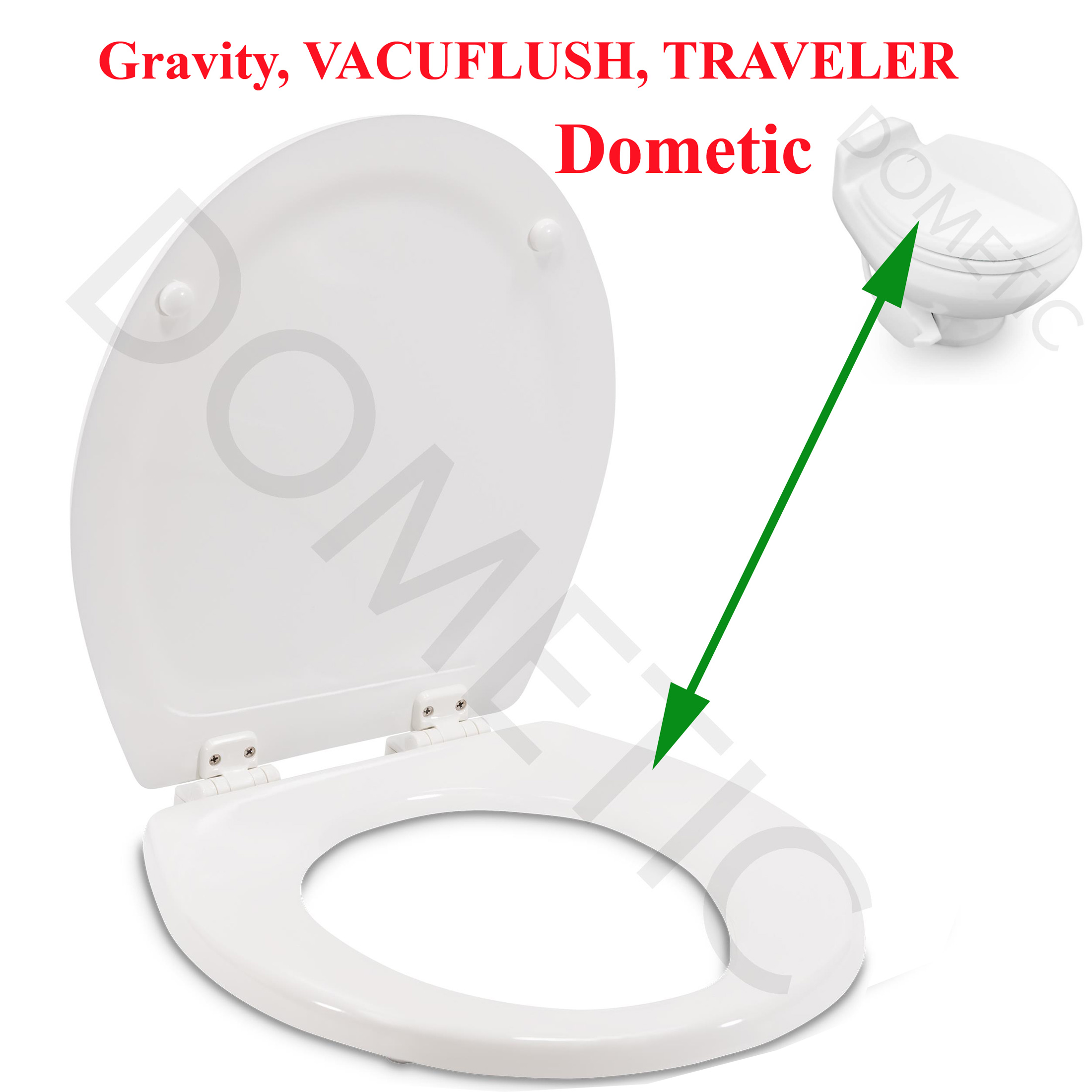 Dometic Toilet Gravity, VACUFLUSH, TRAVELER pour camping-car, abatant WC, siege toilette
