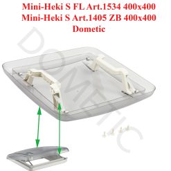 Dometic, dôme du lanterneau Mini-Heki S FL Art.1534 400x400 ou Mini-Heki S Art.1405 ZB 400x400 en plexiglass ou acrylique avec poignées intégrées et kit de montage