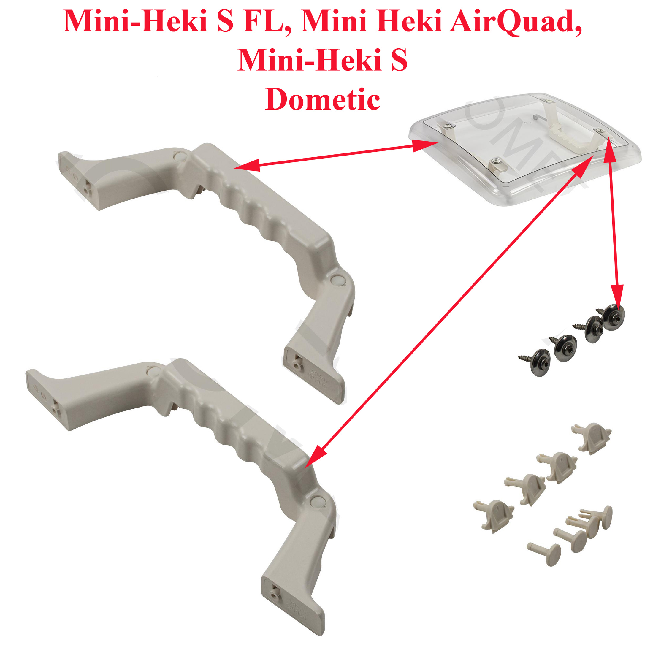 Dometic, Mini-Heki S FL, Mini Heki AirQuad, Mini-Heki S, paire de poignées du dôme en plexiglass