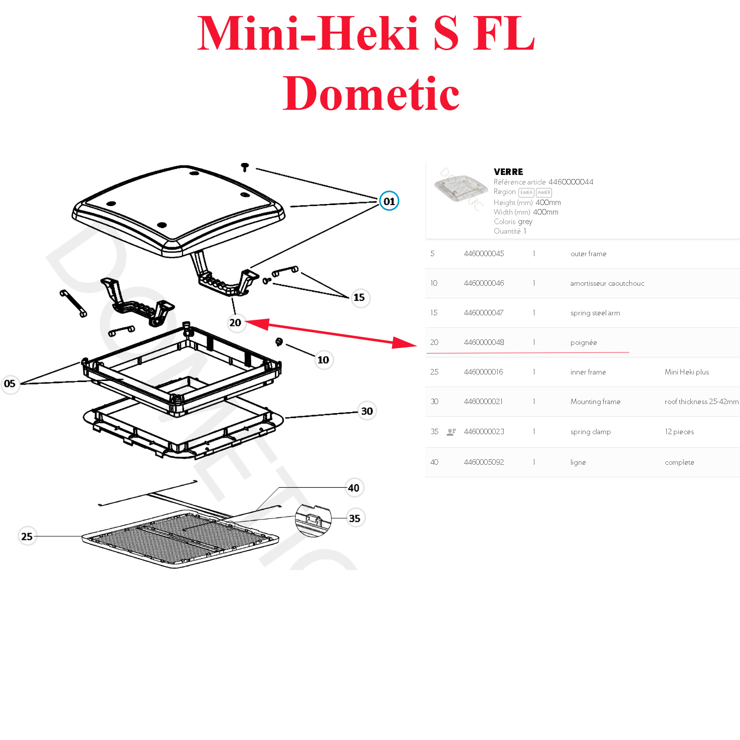 Dometic, Mini-Heki S FL, Mini Heki AirQuad, Mini-Heki S, paire de poignées du dôme en plexiglass – Image 3