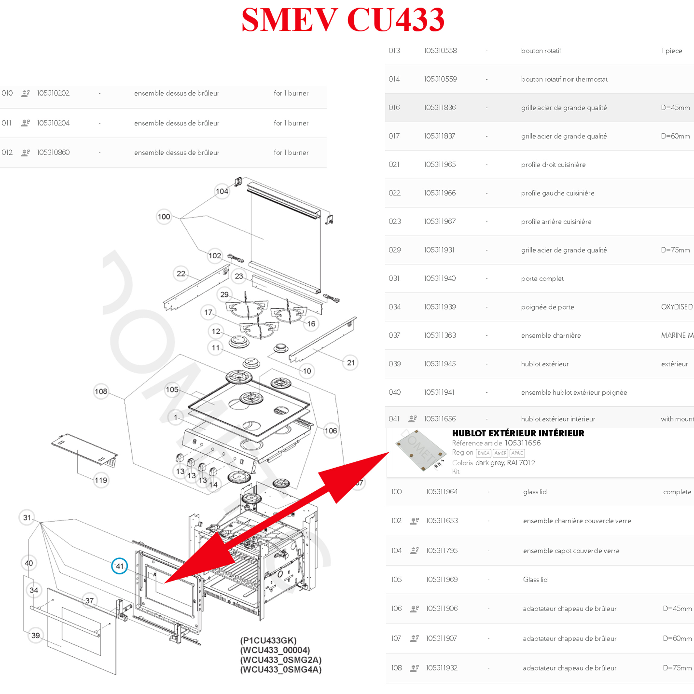 SMEV vitre intérieur de la porte four CU.414, CU311, CU322, CU325, CU333, CU335, CU400, CU401, CU404, CU414, CU433, FO300, FO311, FO390, FO391, FO457, FO500, FO501, FOUR ENCASTRABLE M,300FR TRIGANO, SK111 par Dometic – Image 2