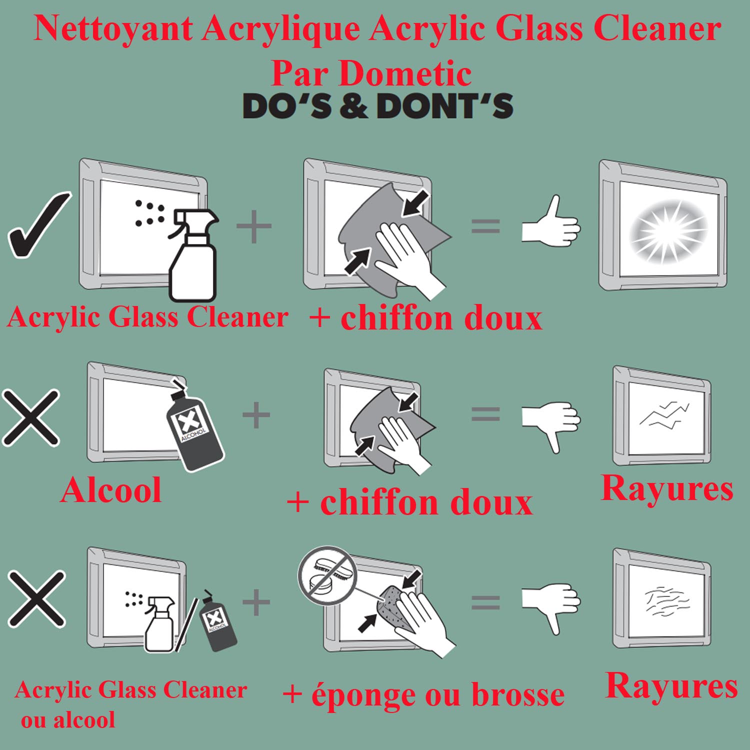 Dometic, nettoyant pour verre acrylique baie dôme lanterneau, plus d'électricité statique, pas de rayure, maintient la clarté des fenêtres : 500 ml – Image 2