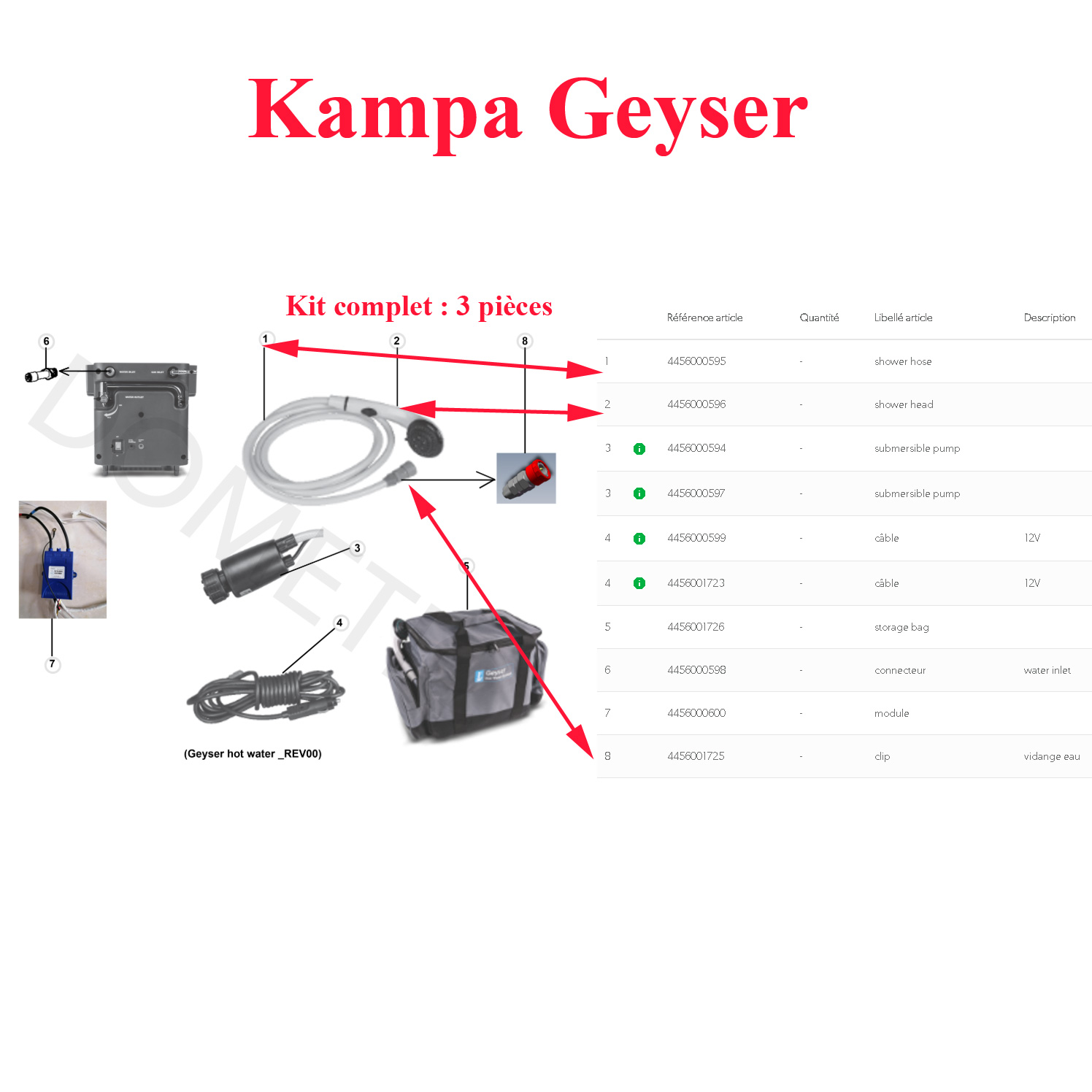 Kampa Geyser, pommeau de douche avec le flexible et l'embout de branchement – Image 2