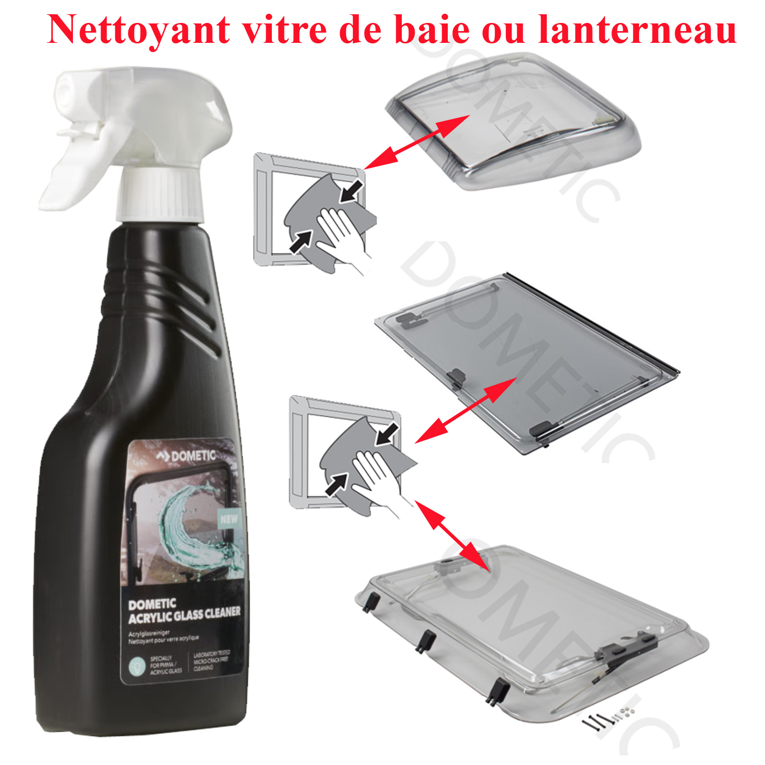 Dometic, nettoyant pour verre acrylique baie dôme lanterneau, plus d'électricité statique, pas de rayure, maintient la clarté des fenêtres : 500 ml