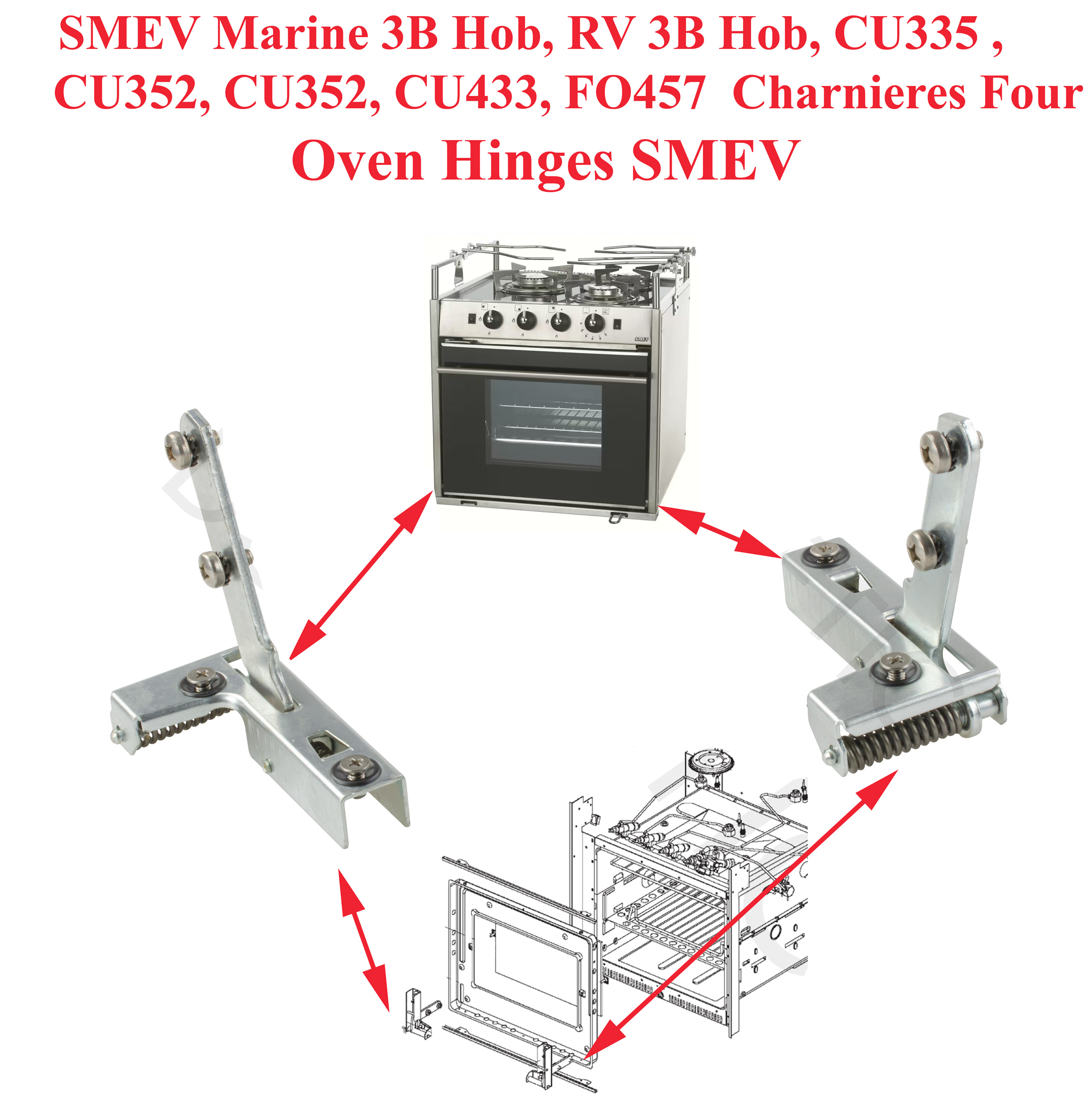SMEV charnieres Four des modèles CU335, CU352, CU433, FO457, Marine 3B Hob, RV 3B Hob Dometic – Image 2