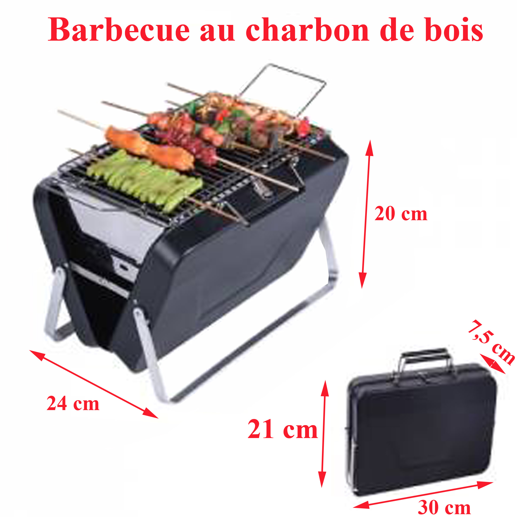 Barbecue au charbon de bois portable pliable dans valise