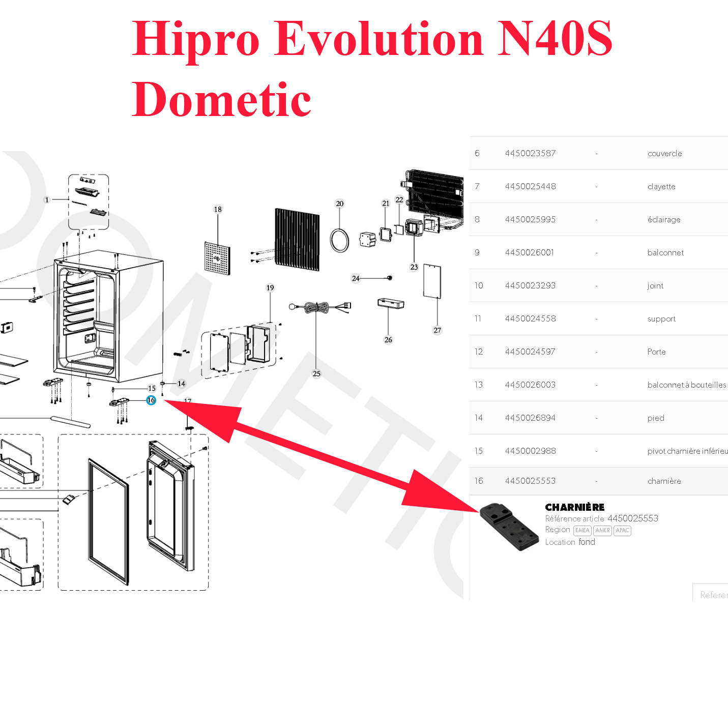 Dometic, minibar, un pied pour les réfrigérateurs Hipro Alpha N30, Hipro Alpha N40, Hipro Cruise Line N30, Hipro Cruise Line N40, Hipro Evolution N30, Hipro Evolution N40 – Image 2