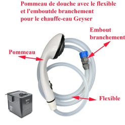 Kampa Geyser, pommeau de douche avec le flexible et l'embout de branchement