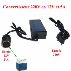 Transformateur qui convertie le  220V du secteur en 12V max, 5A, 60W, AC/DC