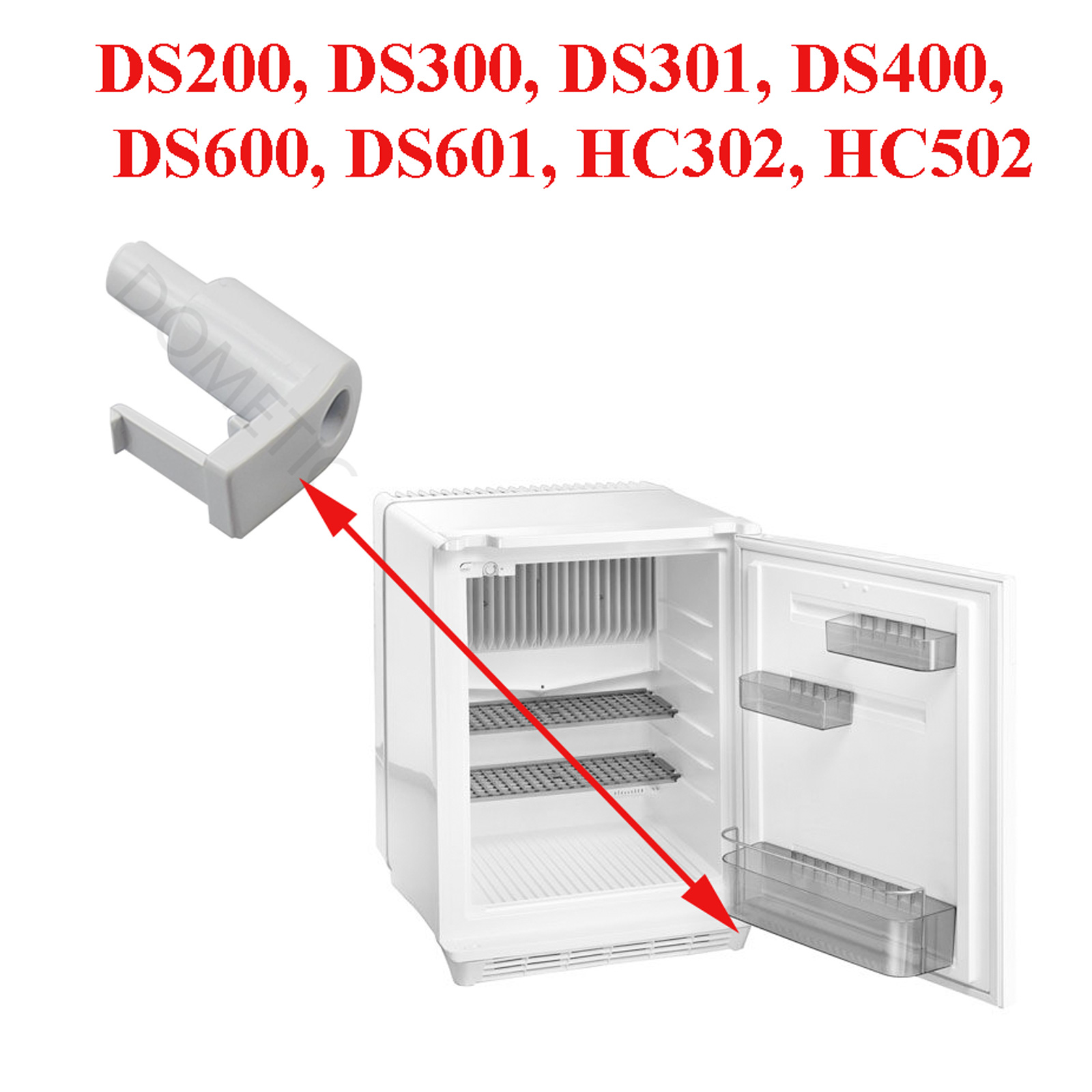 Dometic, axe de charnière inférieur des réfrigérateurs: DS200, DS300, DS301, DS400, DS600, DS601, HC302, HC502