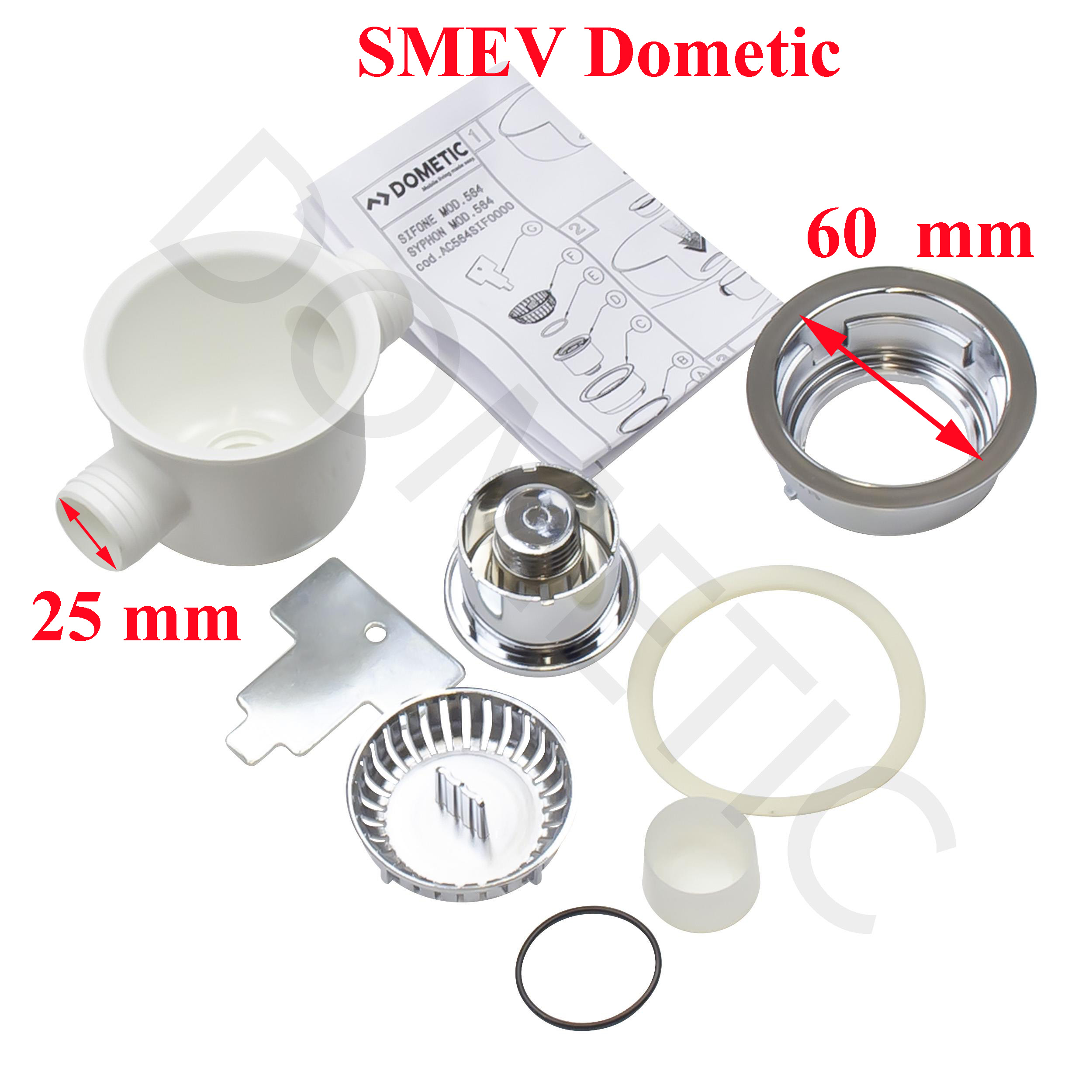 Siphon SMEV pour un trou d'évier Ø 60 mm, et Ø tuyau 25 mm