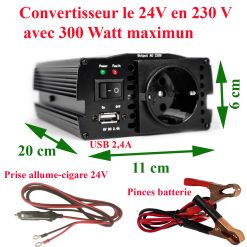 Convertisseur 24V en 220V avec une puissance maxi 300W, sur prise allume-cigare 24V