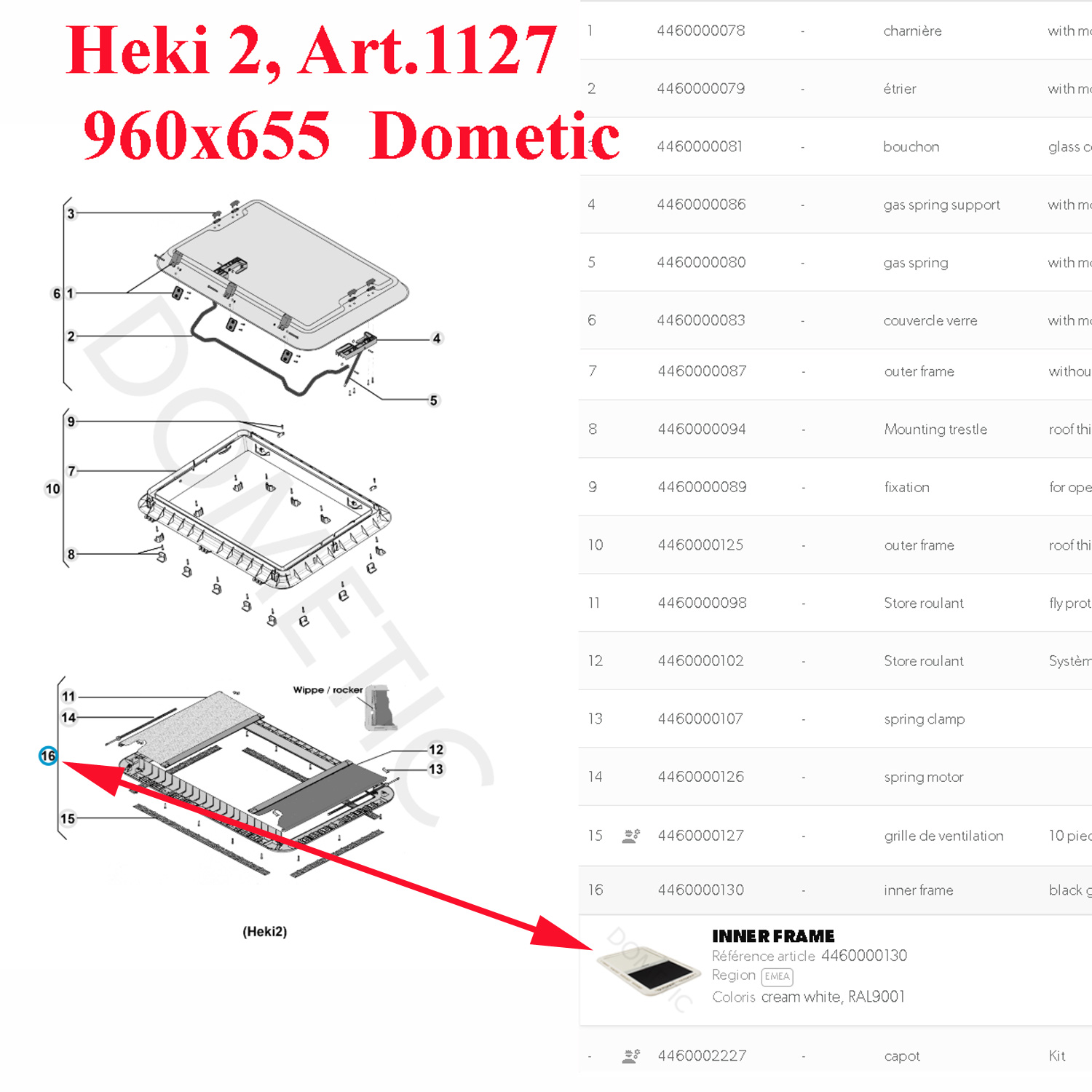 Dometic, cadre intérieur complet pour Heki 2 – Image 3