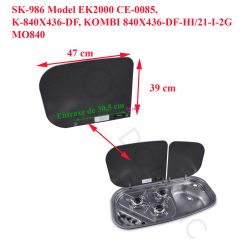 Cramer, plaque en verre noir 47x39 cm pour gaziniere à gauche du combi SK-986 Model EK2000 CE-0085, K-840X436-DF, KOMBI 840X436-DF-HI/21-I-2G, MO840