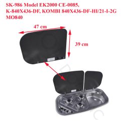 Cramer, plaque en verre noir pour gaziniere à gauche du combi SK-986 Model EK2000 CE-0085, K-840X436-DF, KOMBI 840X436-DF-HI/21-I-2G, MO840