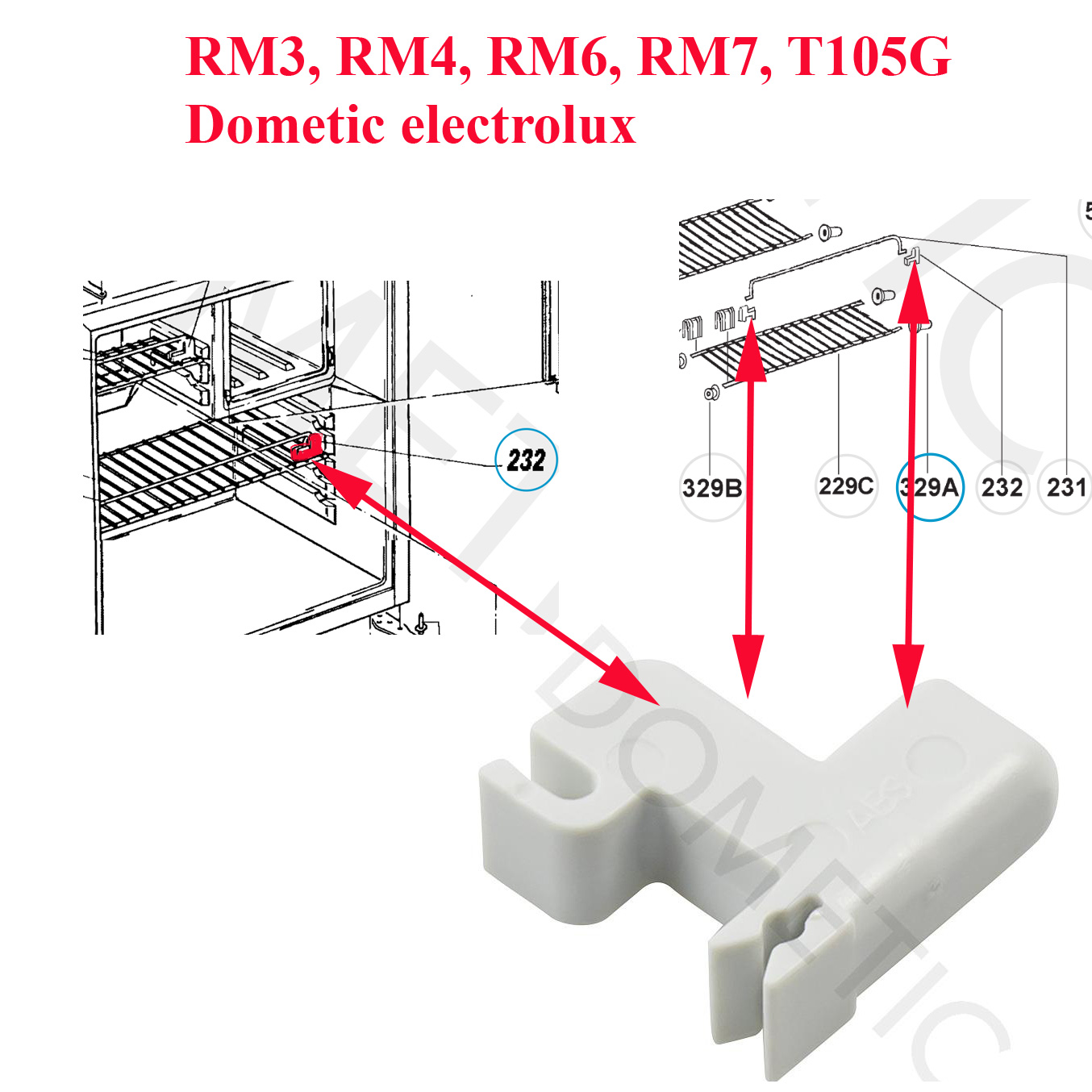 Dometic Clip (serrage) pour antichute des étagères pour réfrigérateur RM3XXX, RM3250, RM4XX, RM400, RM6XXX, RM6400, RM7XXX, RM7290, T105GE