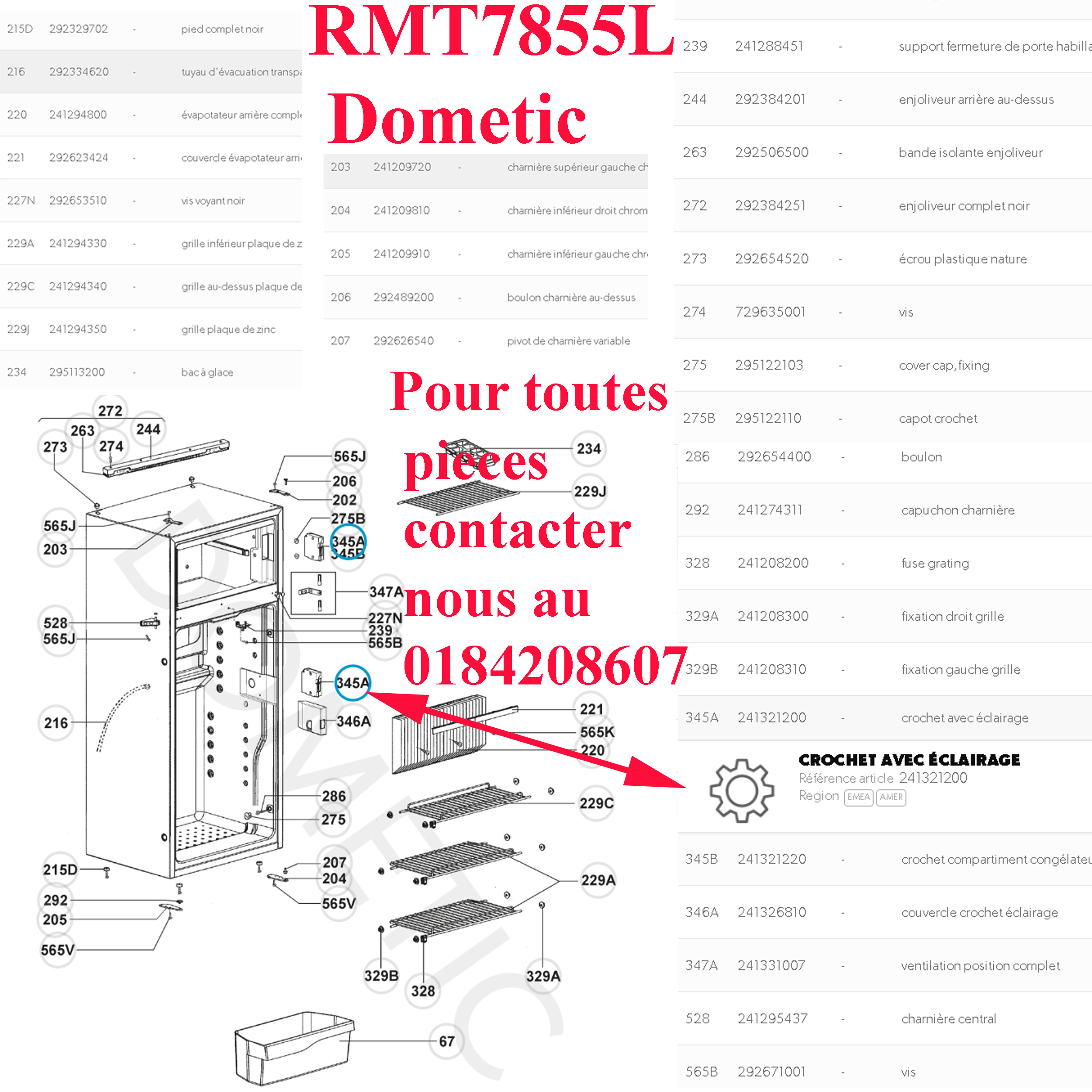 Dometic, serrure de porte avec éclairage intérieur pour les réfrigérateurs caravane RM7655L, RM7651L, RM8505, RMT7655L, RMT7855L par MARQUARDT – Image 2