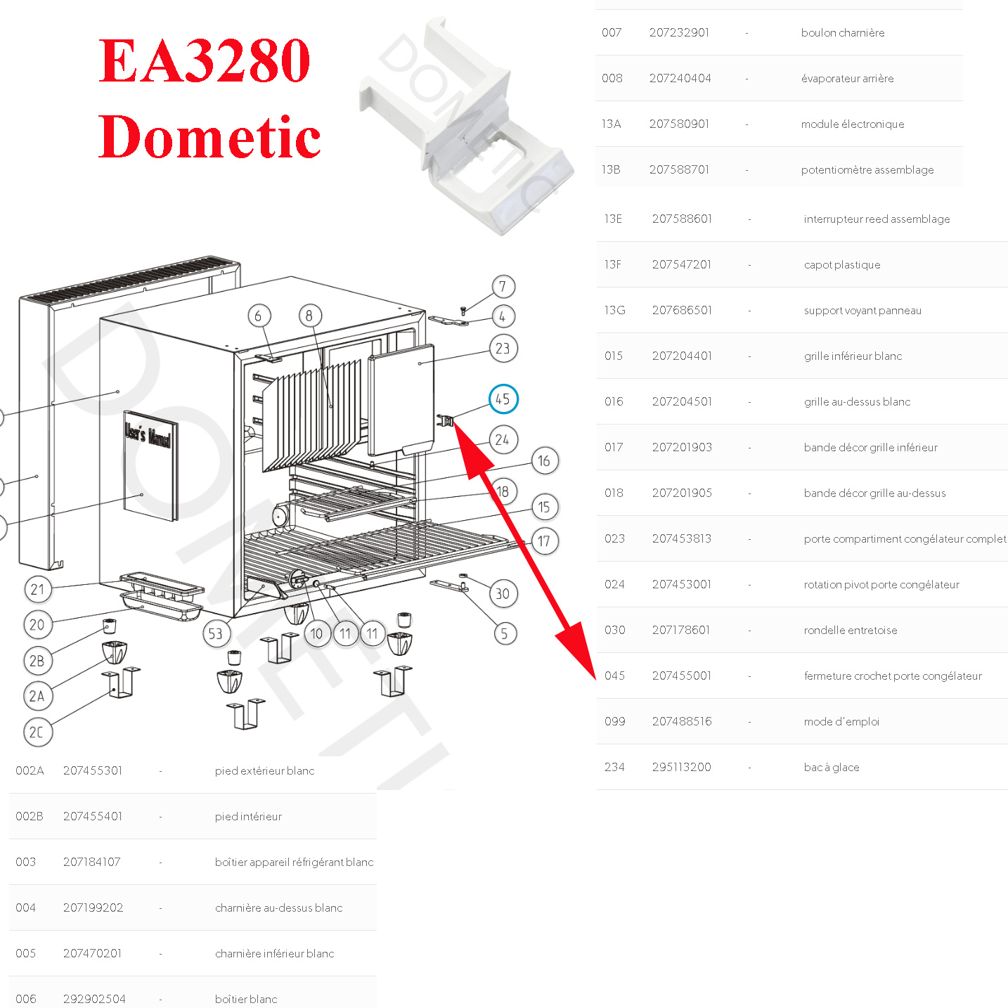 Dometic, Electrolux, minibar, crochet de verrouillage de la porte du compartiment congélateur 207455001 – Image 2