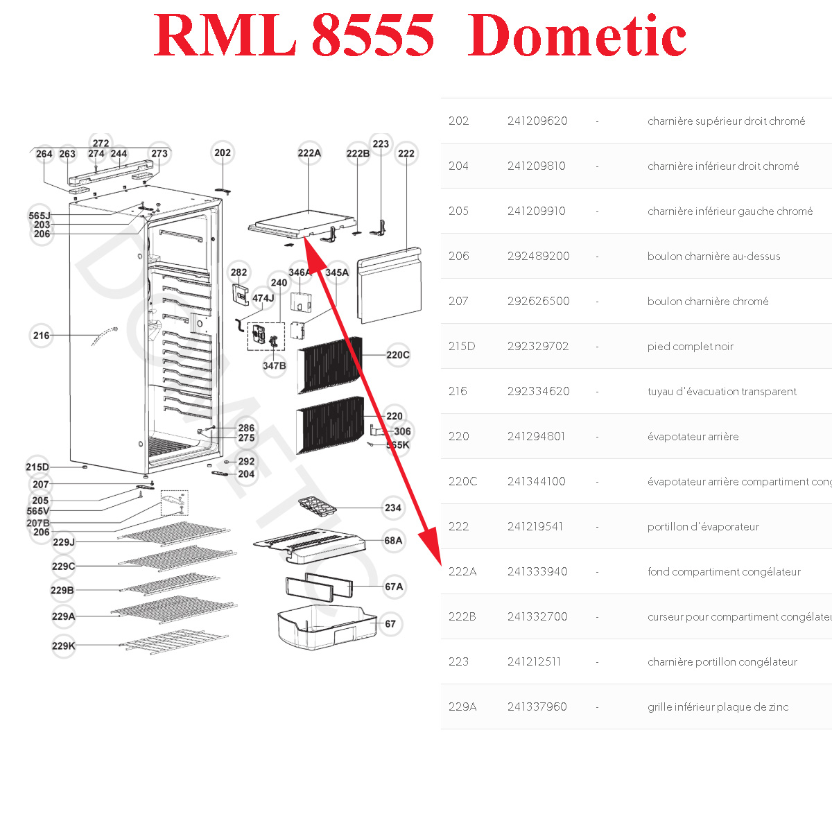 Dometic, plaque inférieure compartiment congélateur, freezer RML8551, RML8555, RML8550 – Image 3