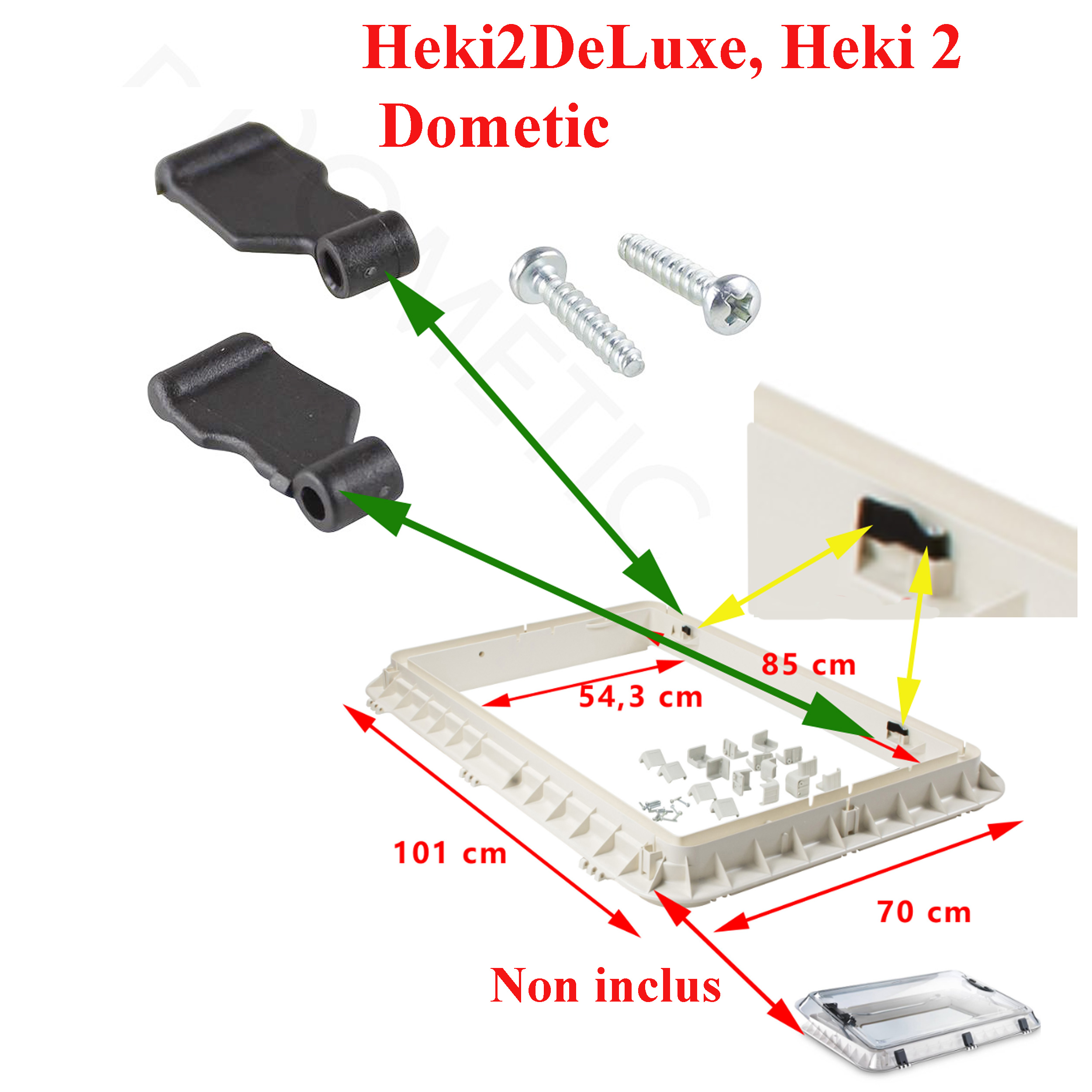 Dometic, clips de fixation dans le cadre pour les lanterneaux: Heki2DeLuxe, Heki 2