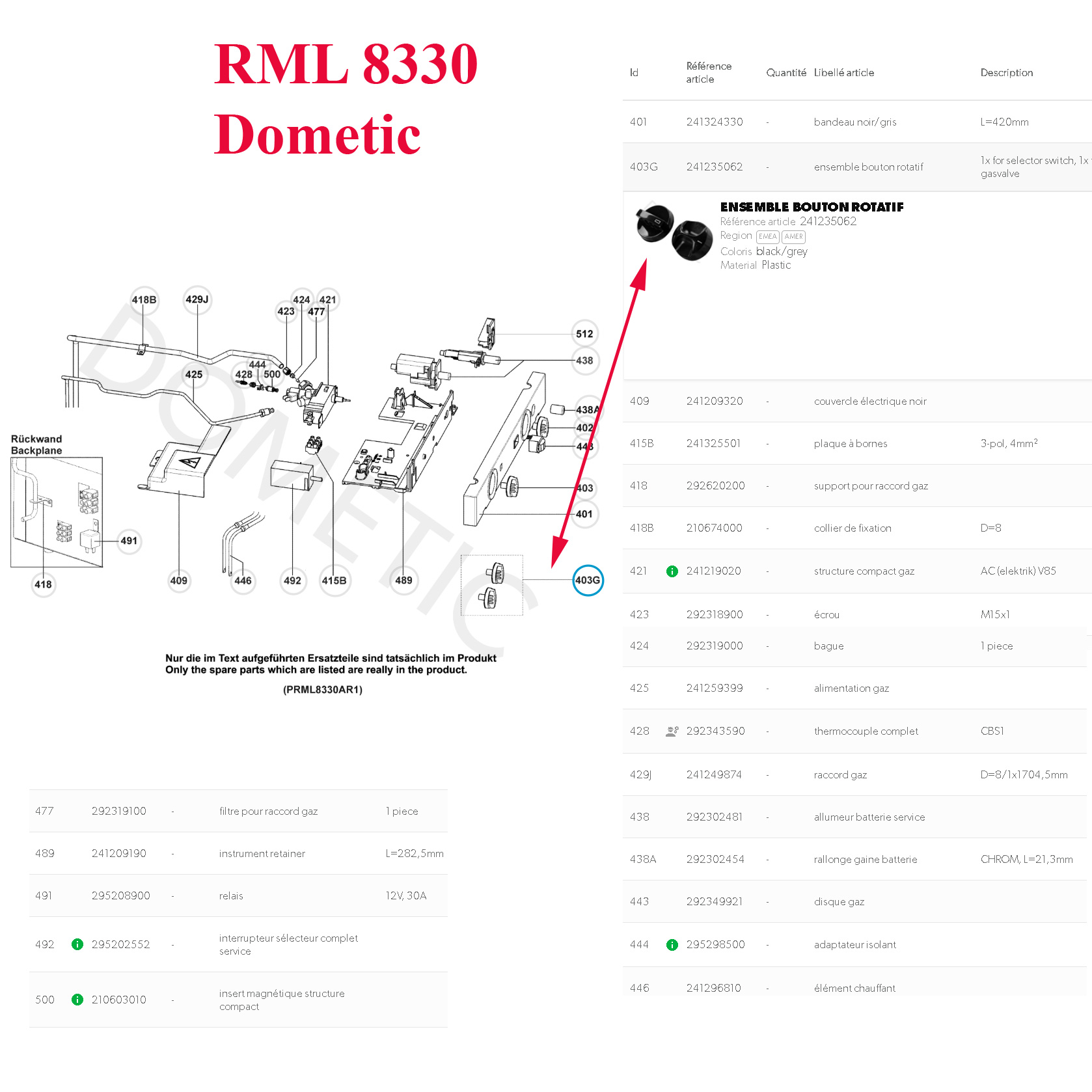 Dometic, 2 boutons ronds de réglages des RML8330 – Image 3