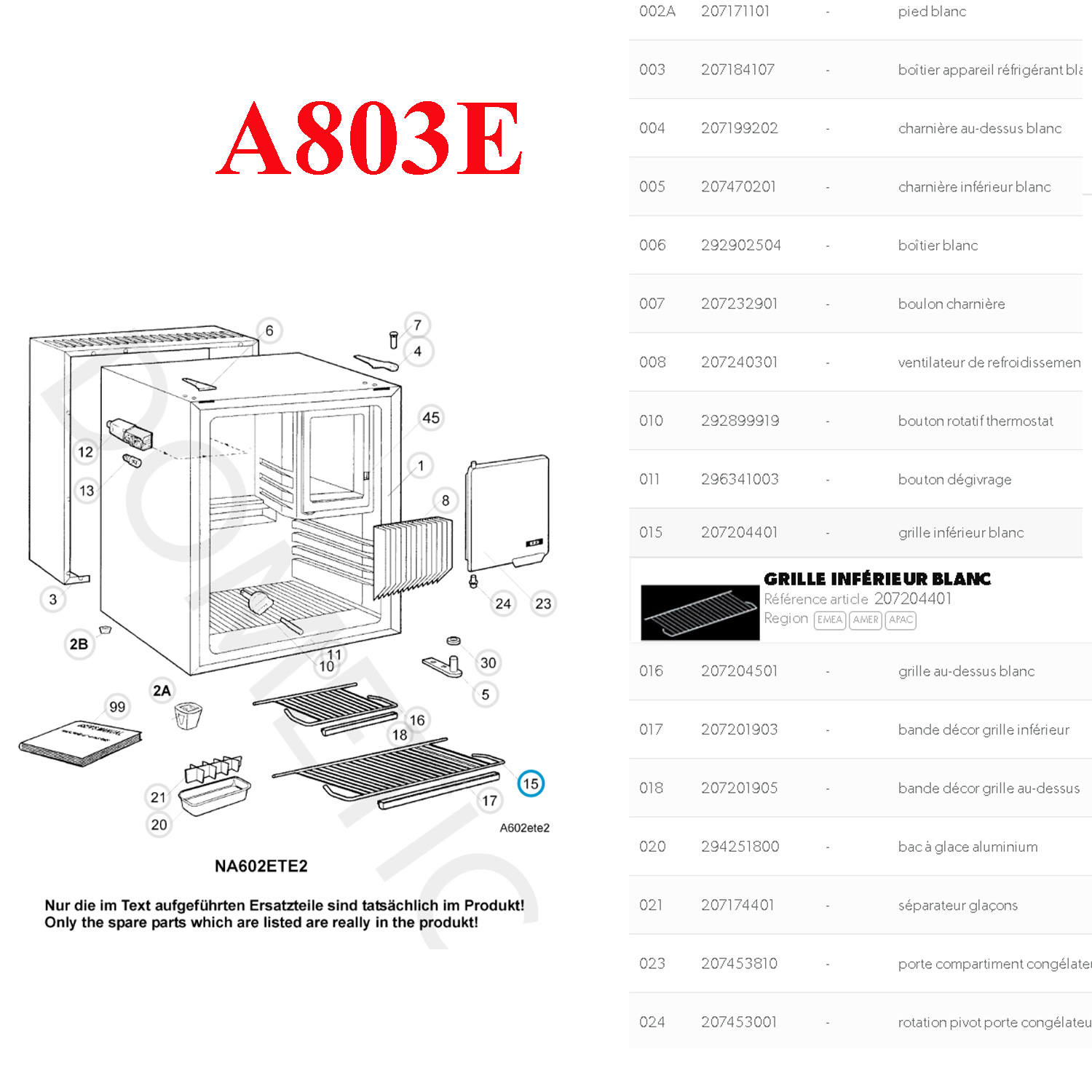 Dometic, Electrolux, clayette, étagère ou grille des minibar: A803, DA80, E80, EA0800, EA3280, KS80, R8992, R90, RGE100, RH080, S80GE, W80 – Image 2
