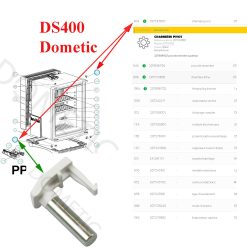 Alternative view of Dometic, axe de charnière supérieur à droite et infèrieur à gauche des réfrigérateurs: DS200, DS300, DS301, DS400, DS600, DS601, HC302, HC502