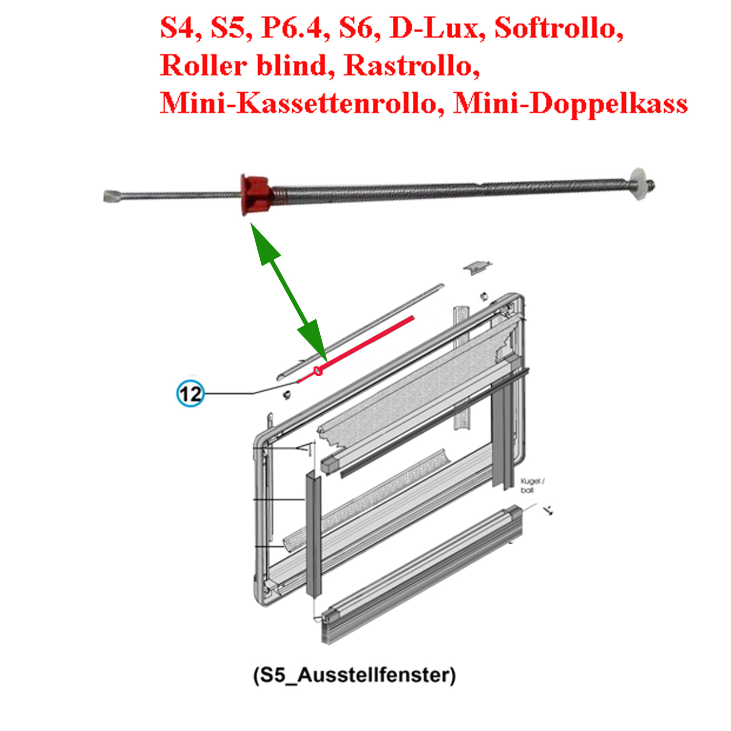 Seitz, ressort pour store jusqu'à 100 cmpour les baies: S4, S5, P6.4, S6, D-Lux, Softrollo, Roller blind, Rastrollo, Mini-Kassettenrollo, Mini-Doppelkass