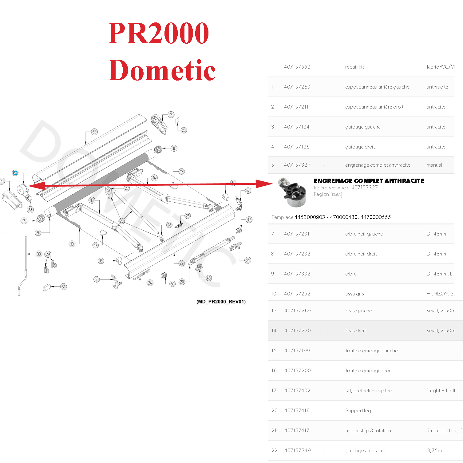 Dometic, engrenage pour store des marques: KIT POSSL PR2000 DUCATO, KIT PR2000 DUCATO, MALIBU PR2000, OEM MALIBU PR2000, PR2000, PR2500 – Image 3