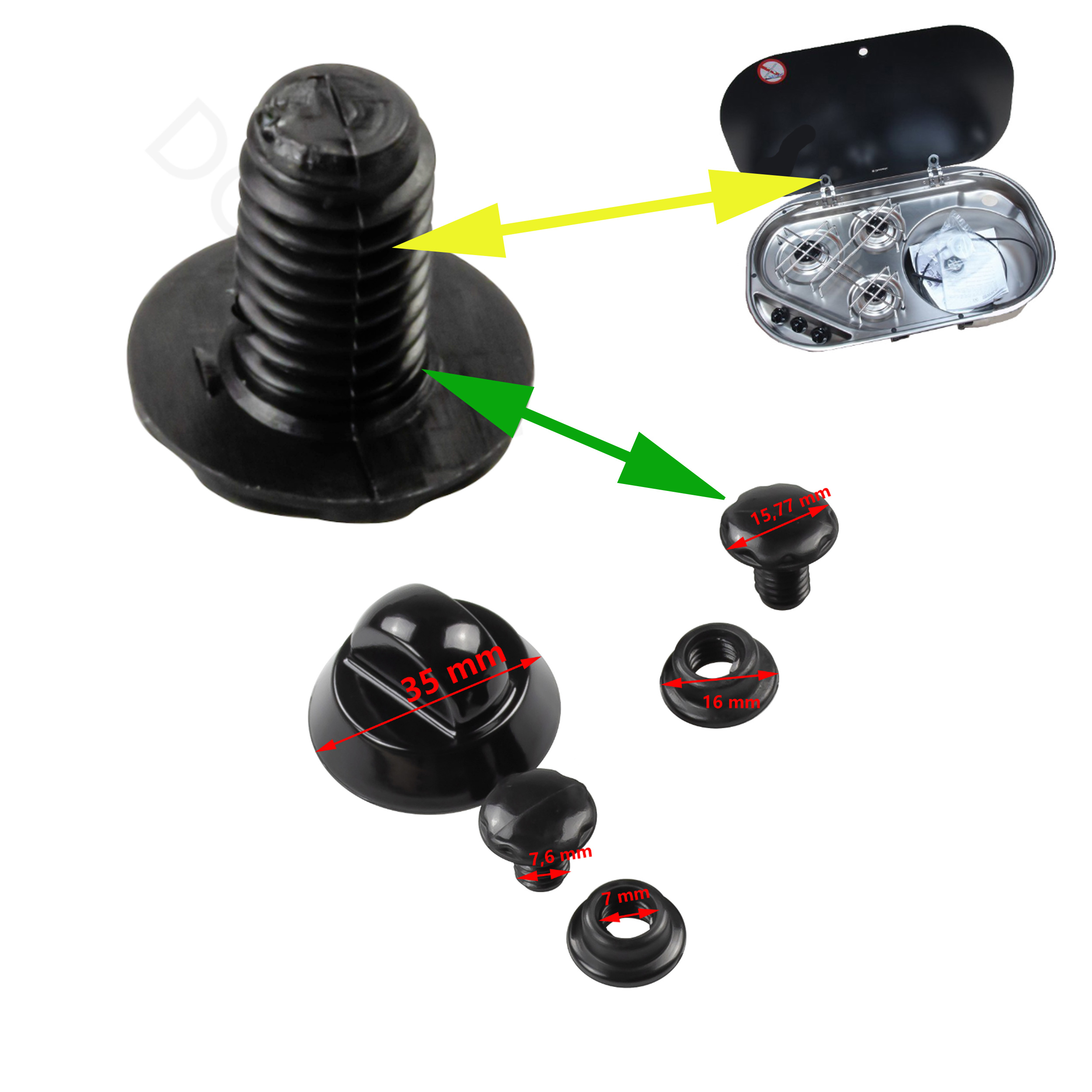 Dometic, vis de fixation de la plaque verre sur la charnière pour gazinière et évier: CE09, HSG2370, KSK200, MO71, MON.7, PI72, PI82, PI90, PIKSK200, SNG420, VA71, VA83 – Image 2