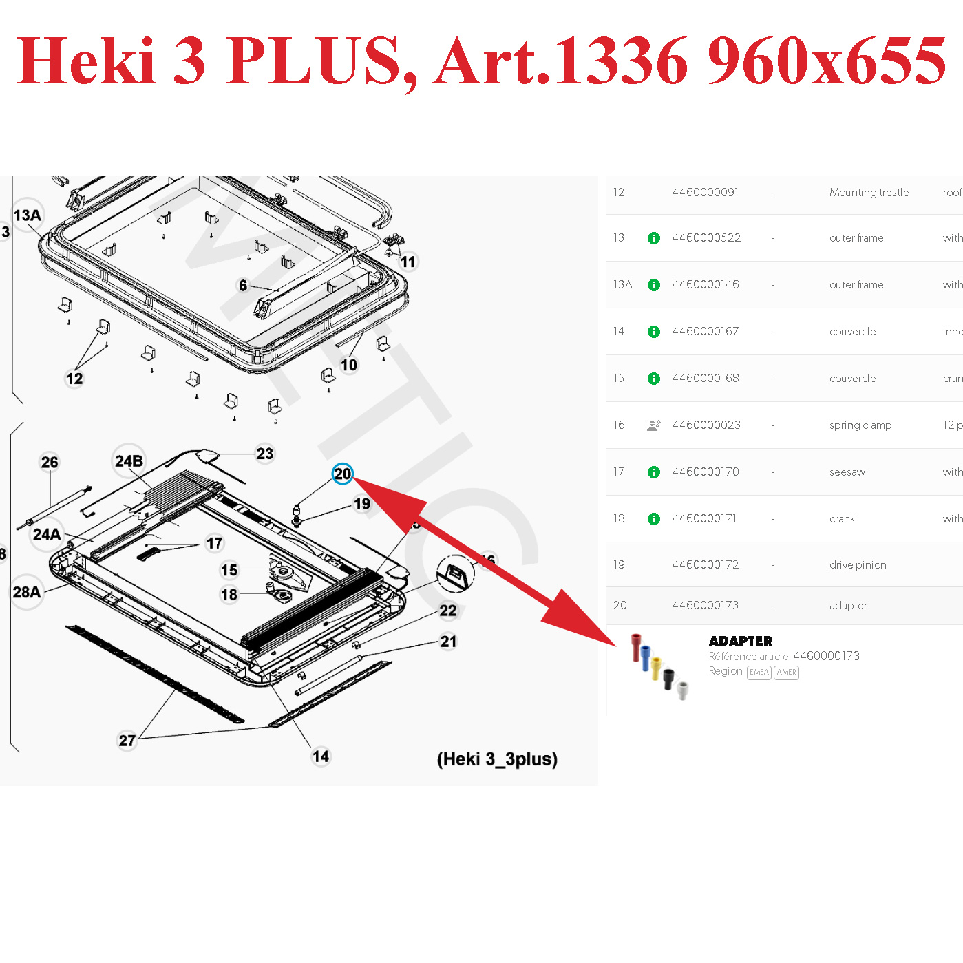 Dometic, kit de 5 engrenages pour les lanterneaux Heki 3 plus 4460000173 – Image 2