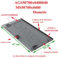 Dometic, vitre plexiglass foncé, ou baie de remplacement de fenêtre de camping-car projetable 700×400 mm AGS50700x040040 ou MS50700x0400 charniere en haut noir